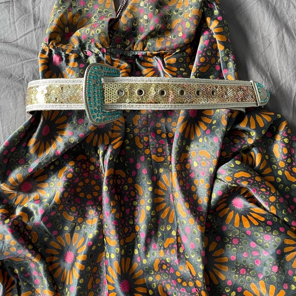 Vintage blue rhinestone and gold sequin belt -small - Picture 6 of 7